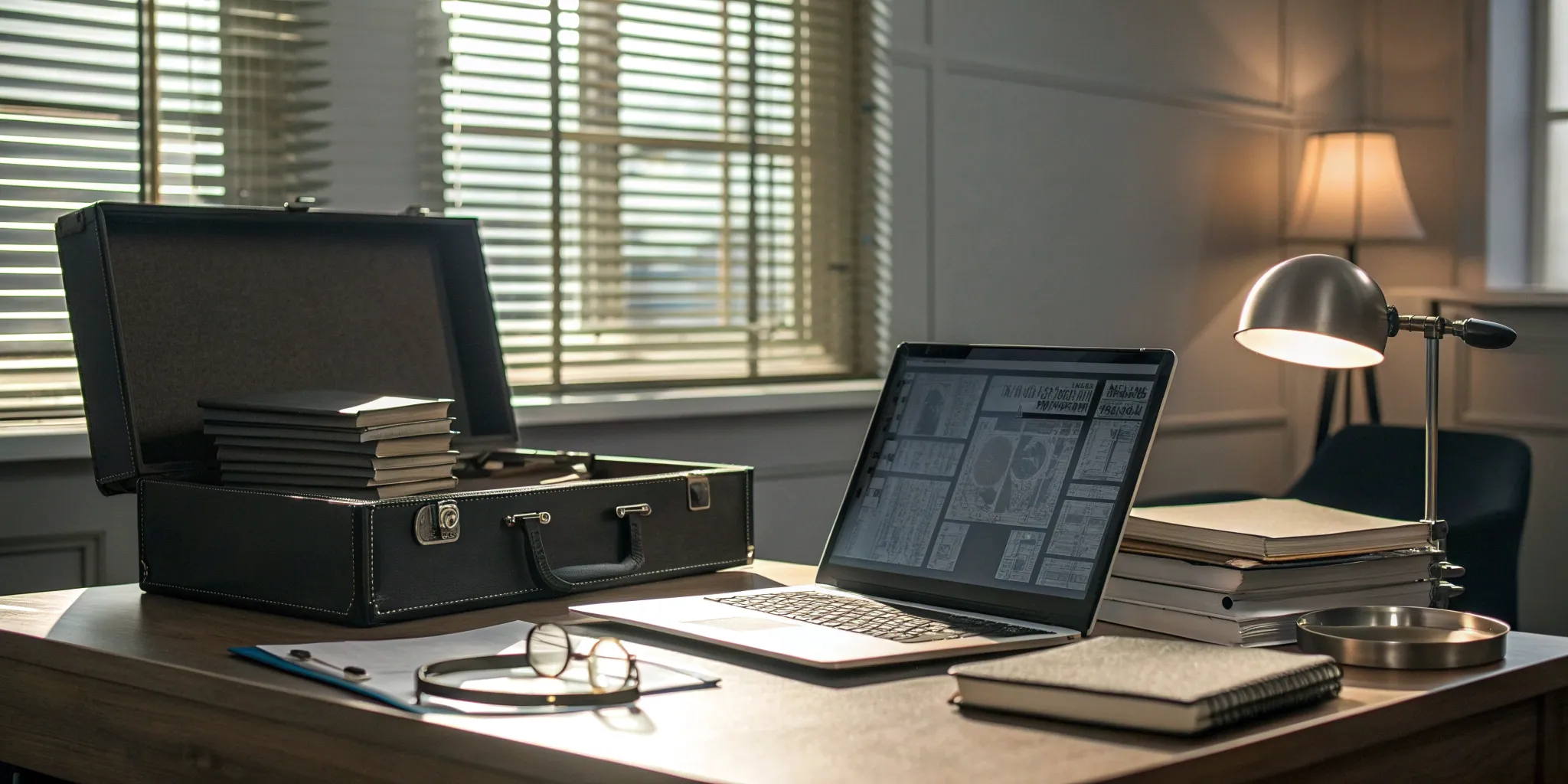 Investigator using case management software on laptop.