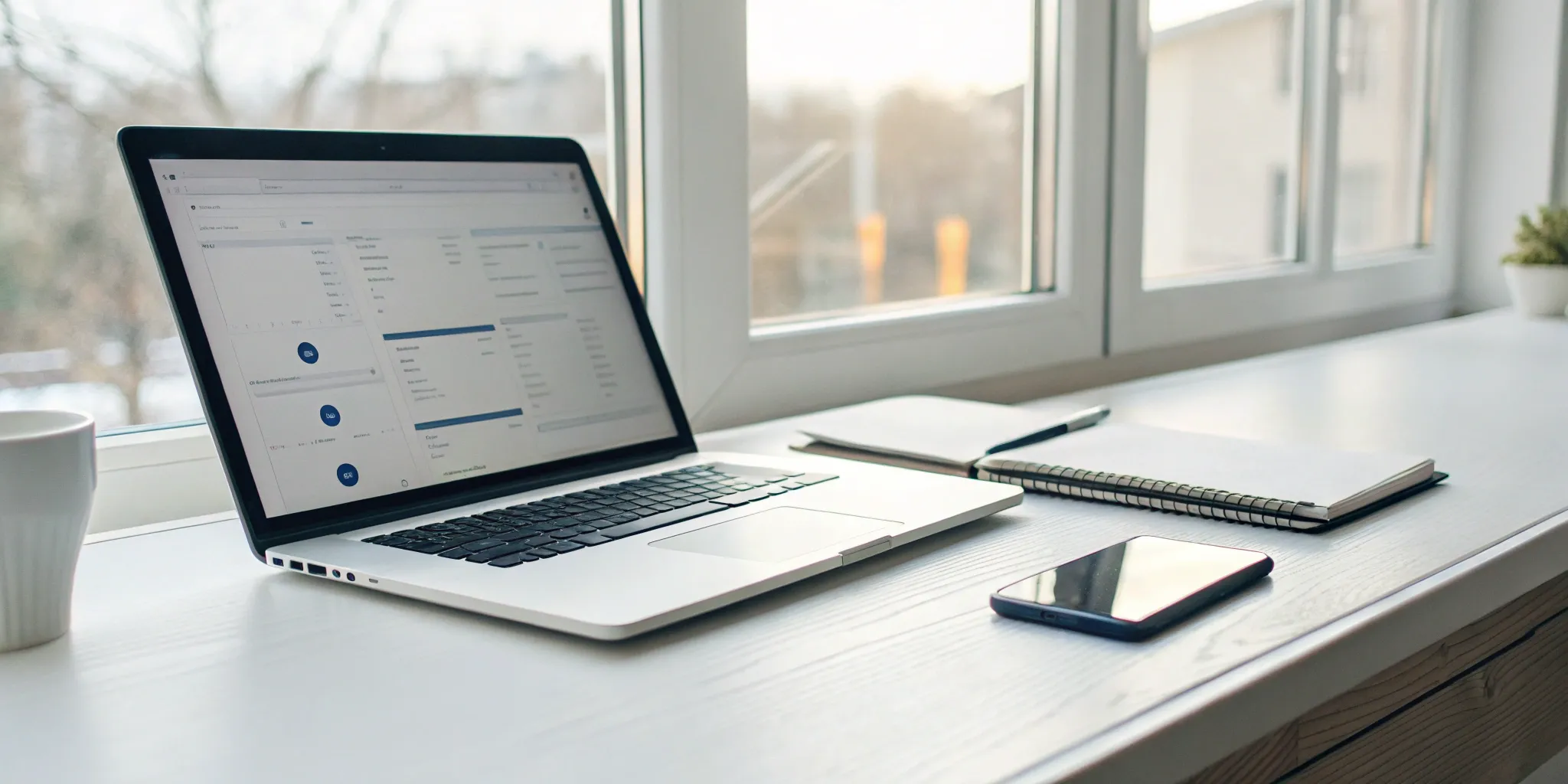 Case management software for small PI firms on a laptop with phone and notebook.