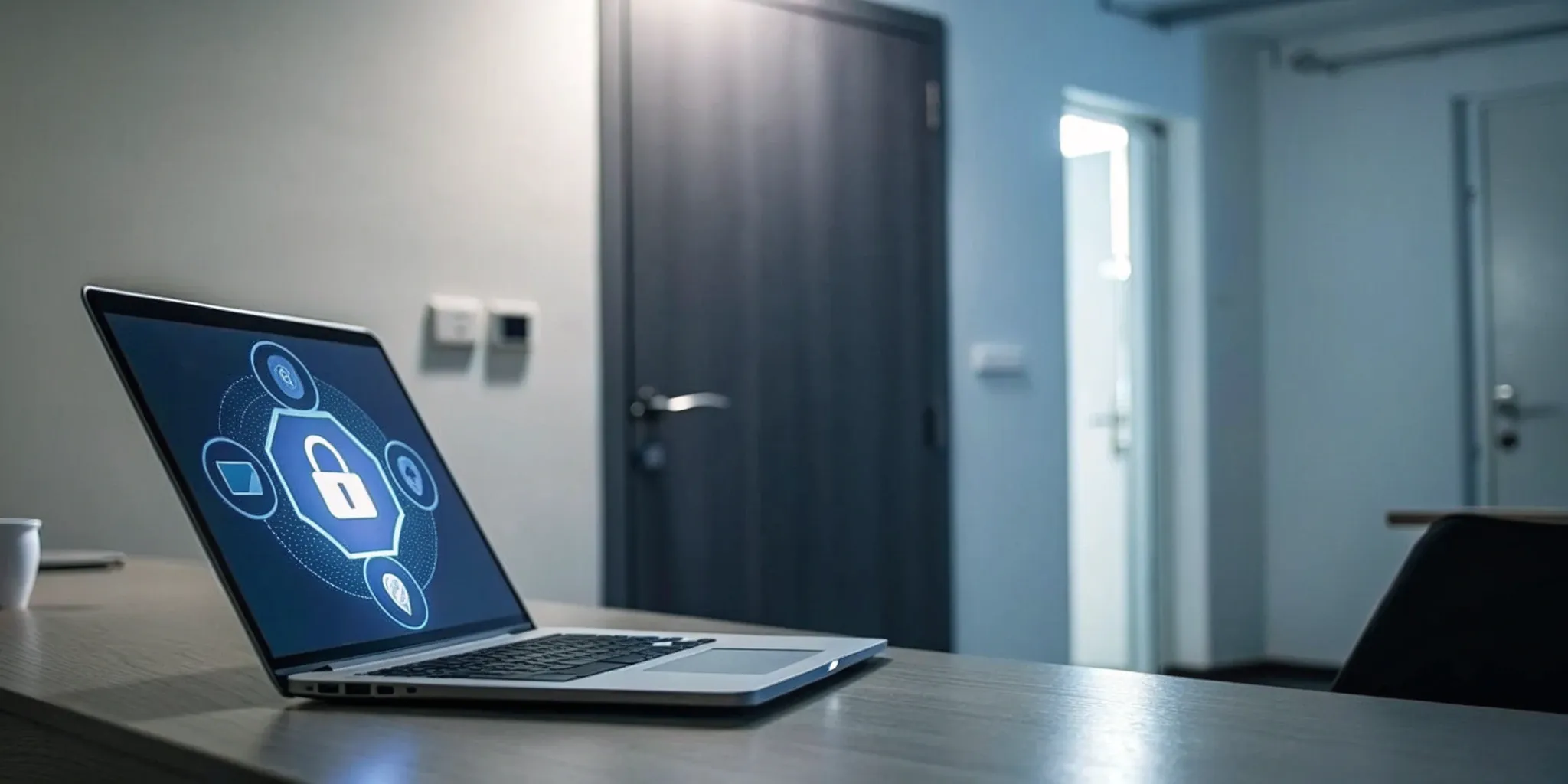 Laptop screen showing a secure client communication portal with a lock icon.