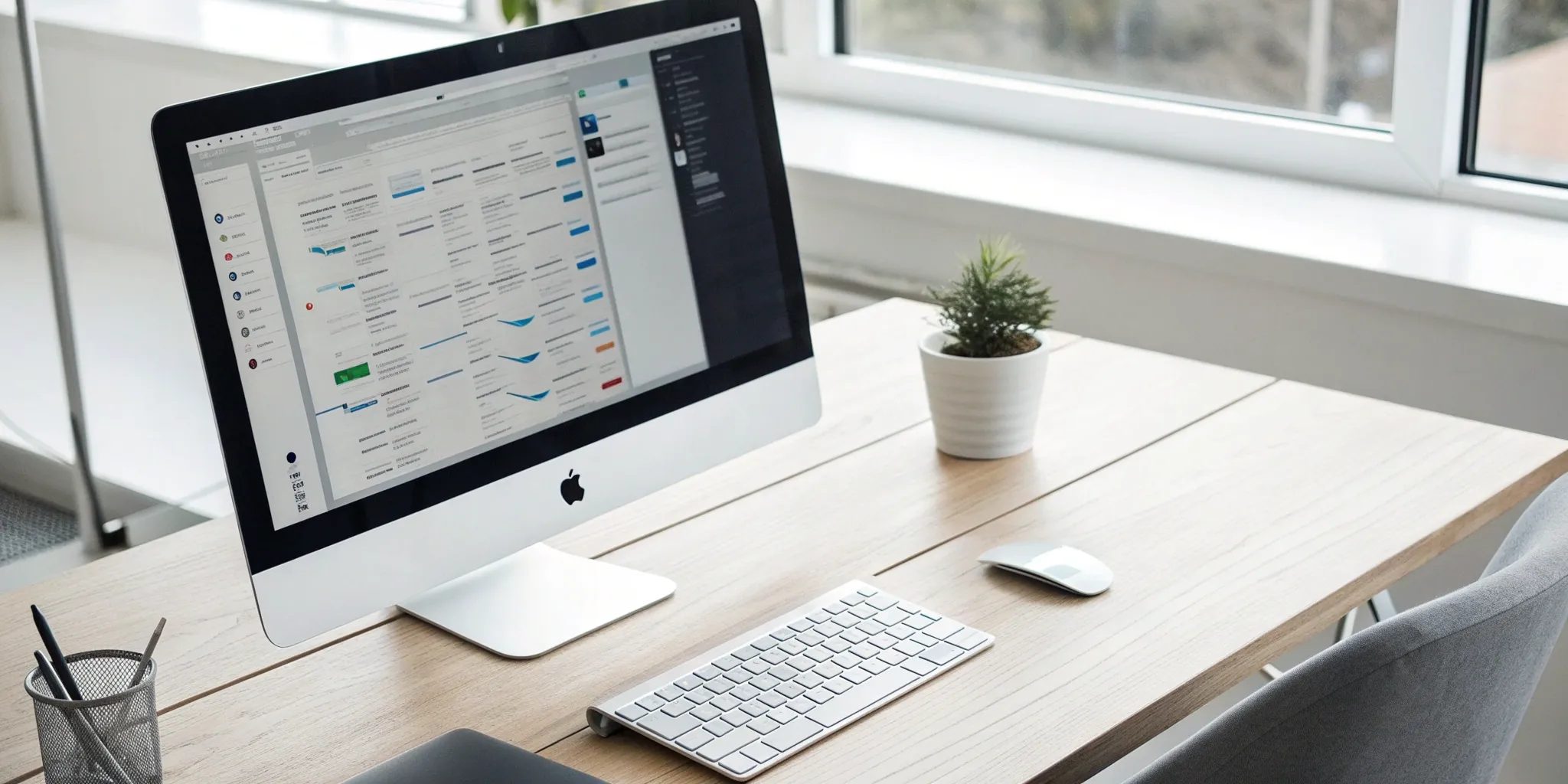 Desktop computer showing a turnkey case management solution for streamlining operations and tracking cases.