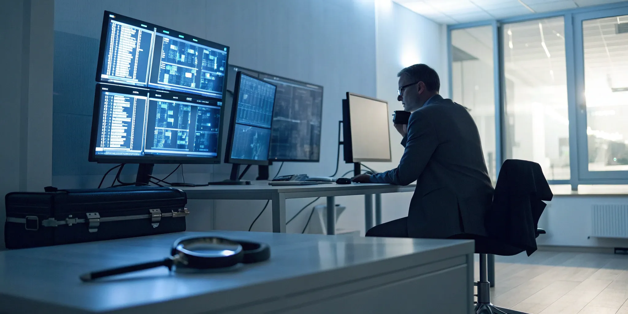 An investigator manages a case with software for domestic investigations.