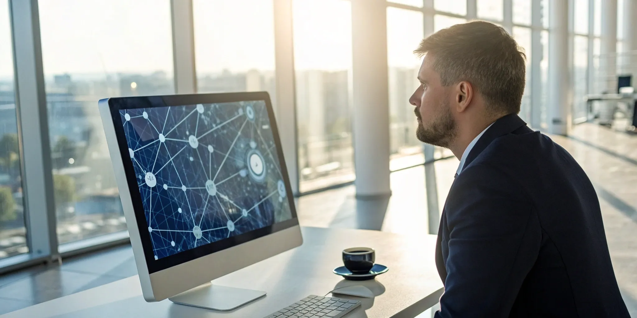 Manager using workplace violence prevention software to monitor for threats and ensure team safety.