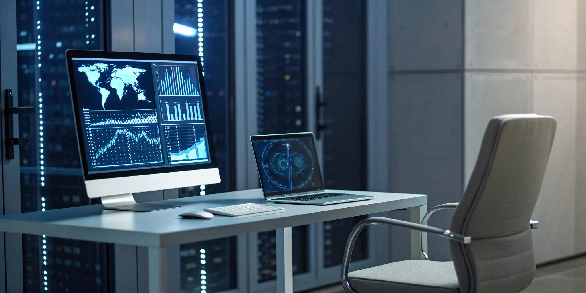 Risk management software dashboard with data charts analyzing key performance and risk indicators.