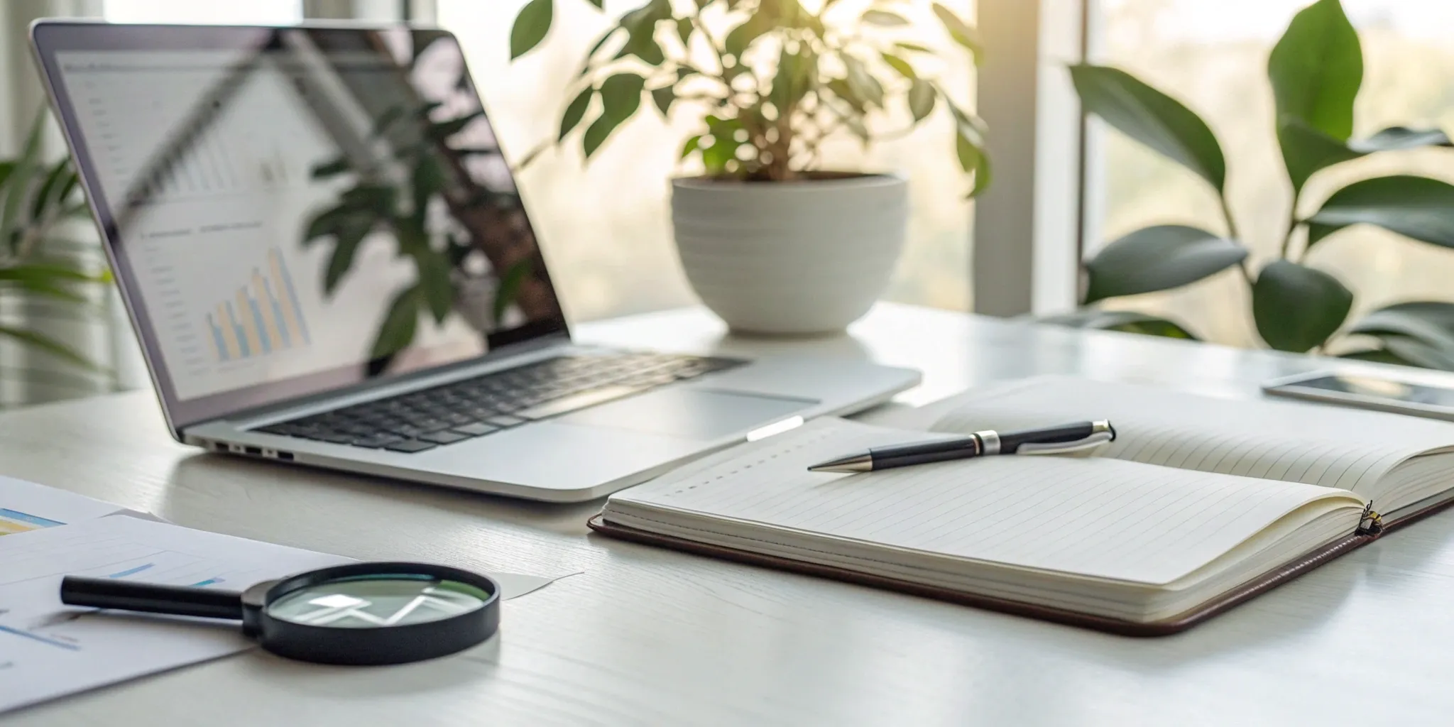 Laptop displaying workers compensation investigation software with charts and analytics.