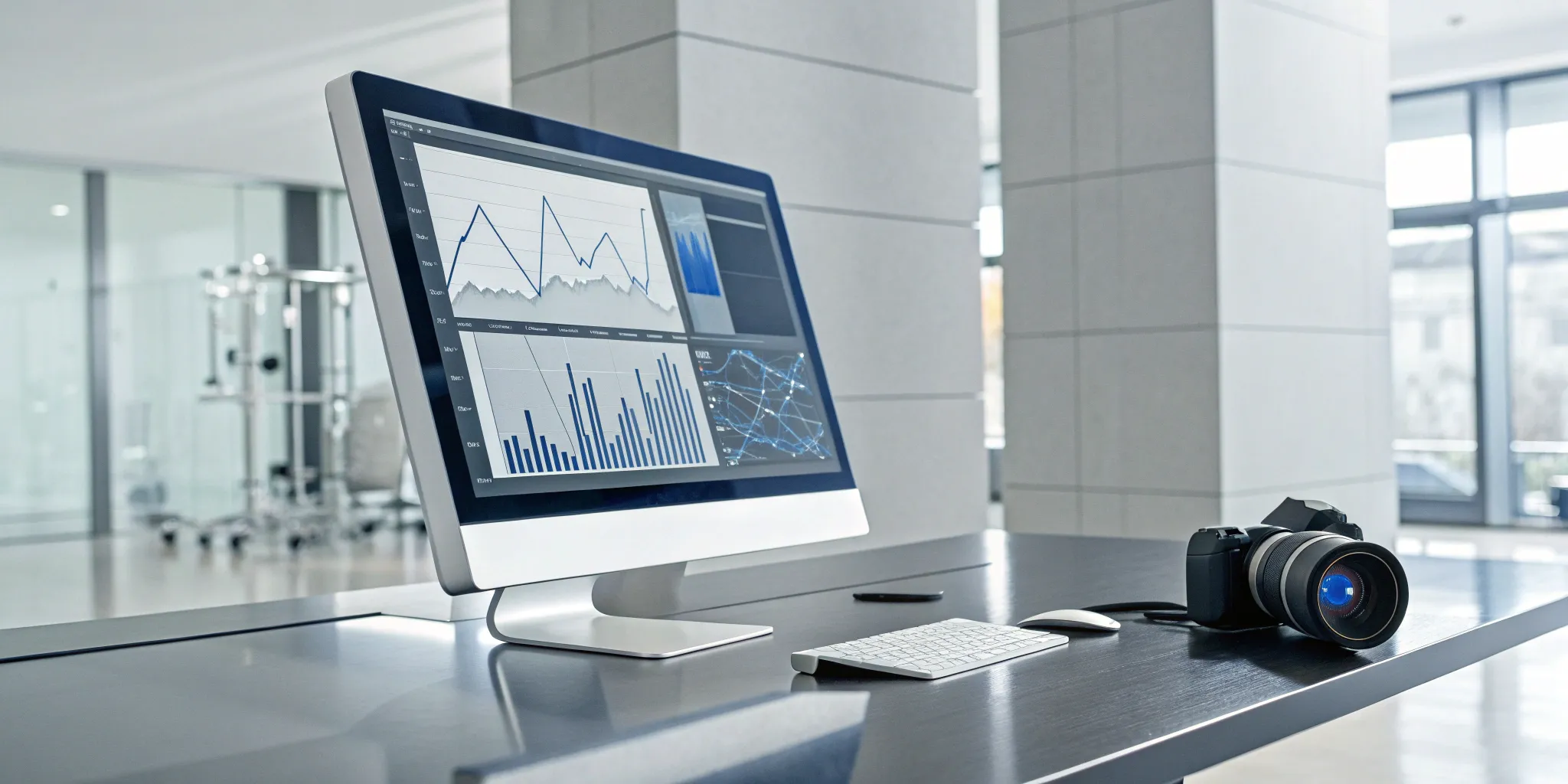 A computer screen showing an analytics dashboard from software for surveillance reports.