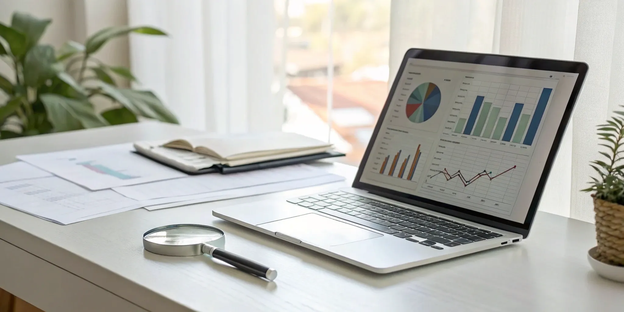 Company investigation software dashboard on a laptop showing case analytics and reports.