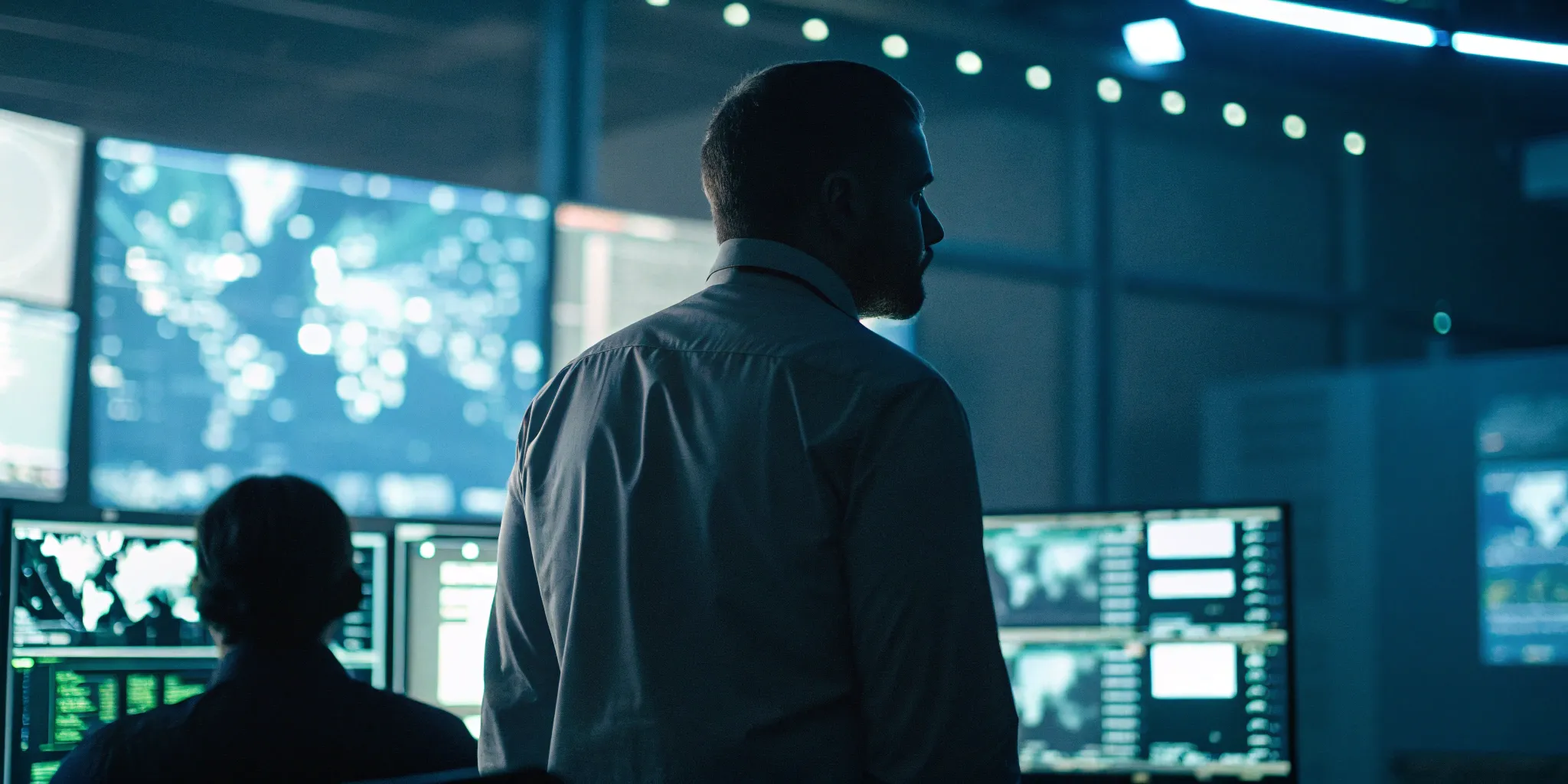 Security professionals review global threat intelligence data on a platform's dashboard.