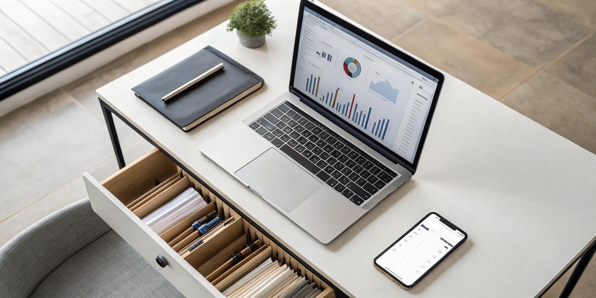 A digital evidence management system dashboard with charts displayed on a laptop and a smartphone.