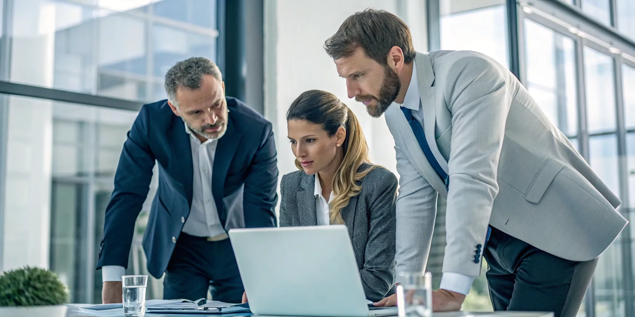 Business team choosing the right crisis response software on a laptop.