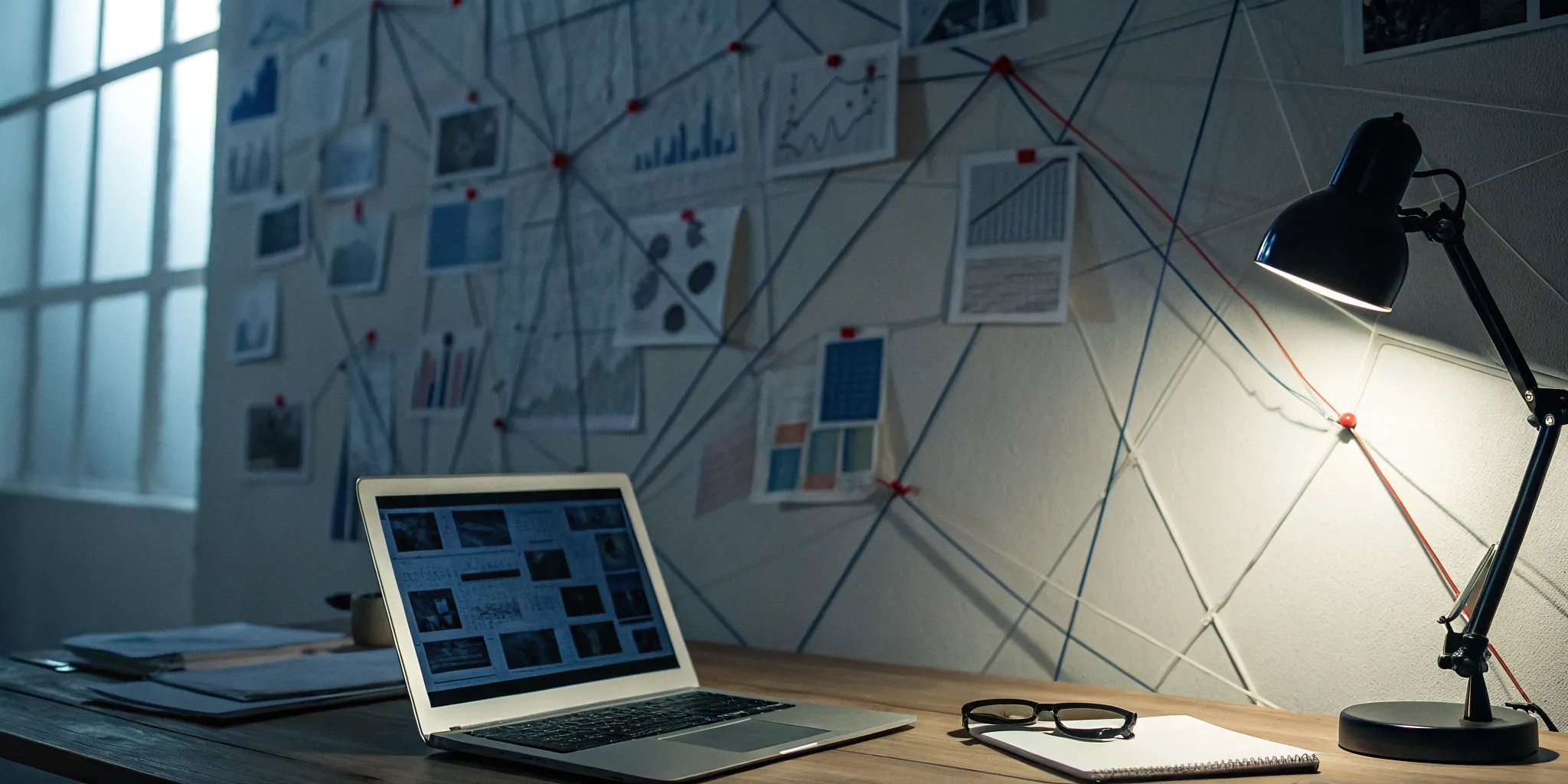 Financial crime investigation software analyzing complex data on a computer screen.