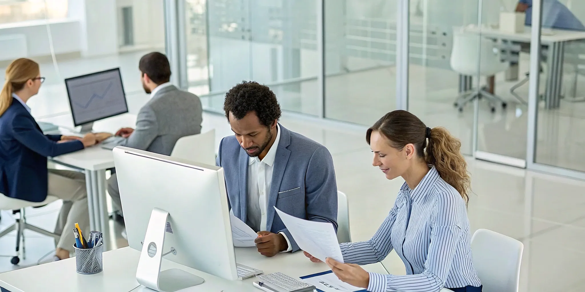 Team of professionals using a corporate case management system to streamline operations.