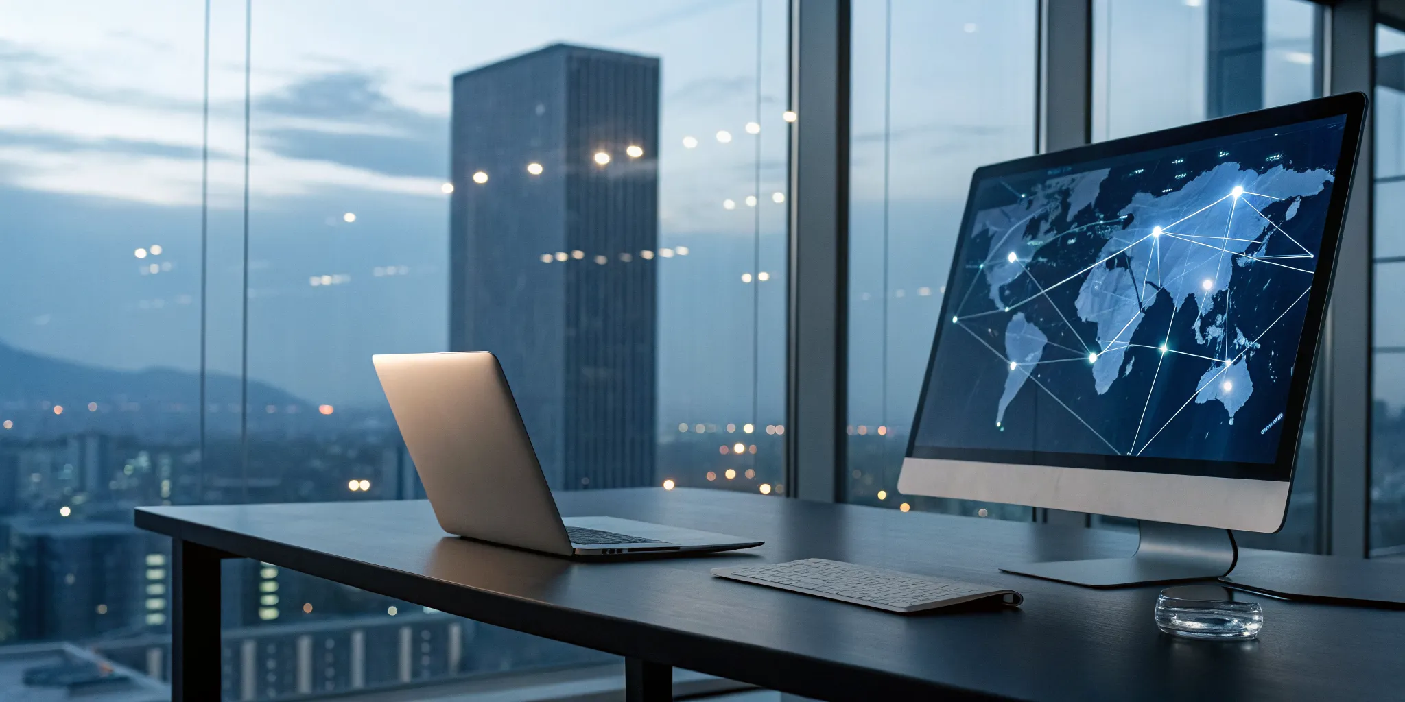 Online investigation tools analyzing a global network of data on a computer screen.