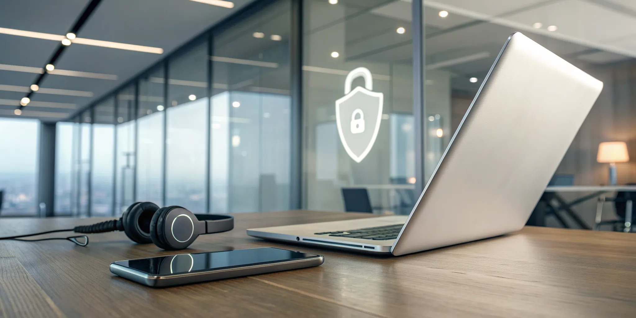 Laptop and smartphone displaying secure whistleblower hotline software with a security lock icon.