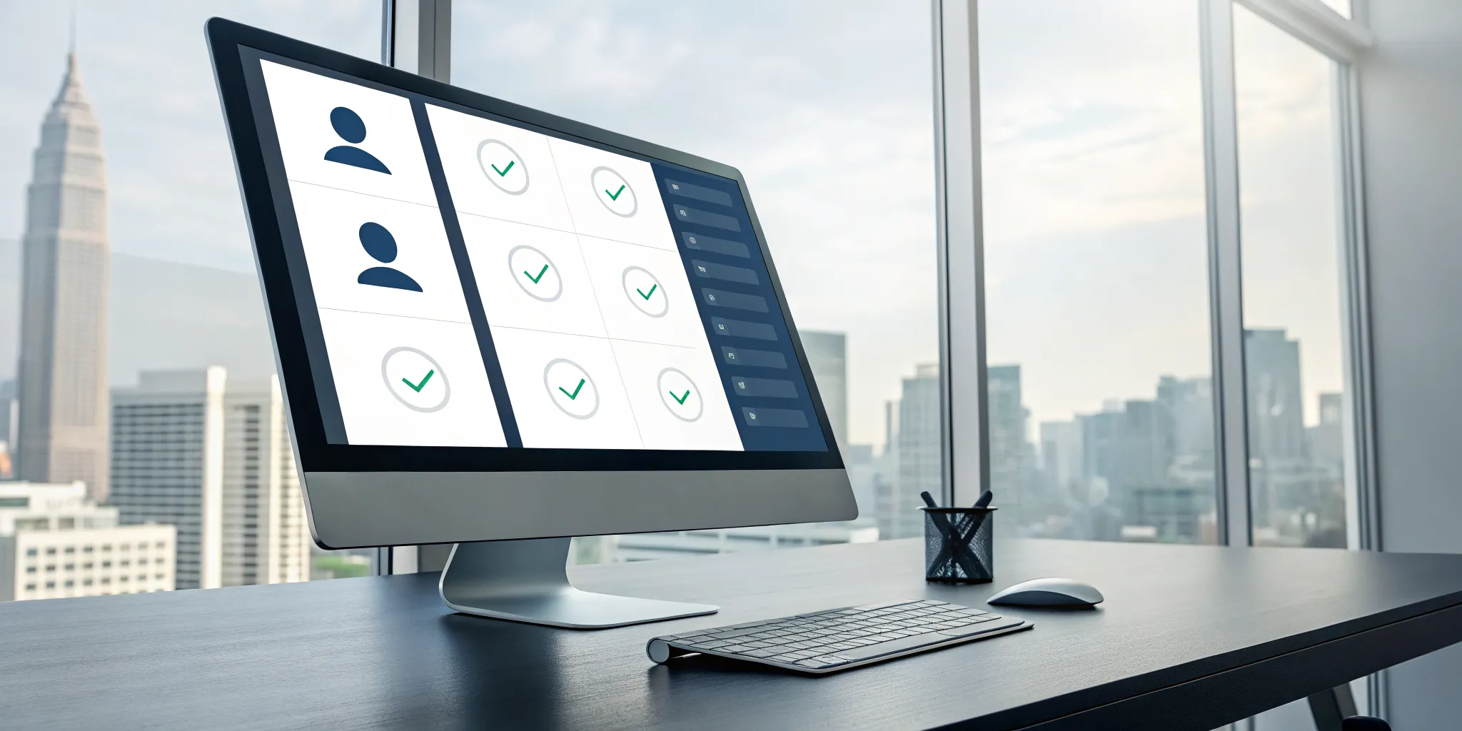 A computer displaying a background check software dashboard for hiring.