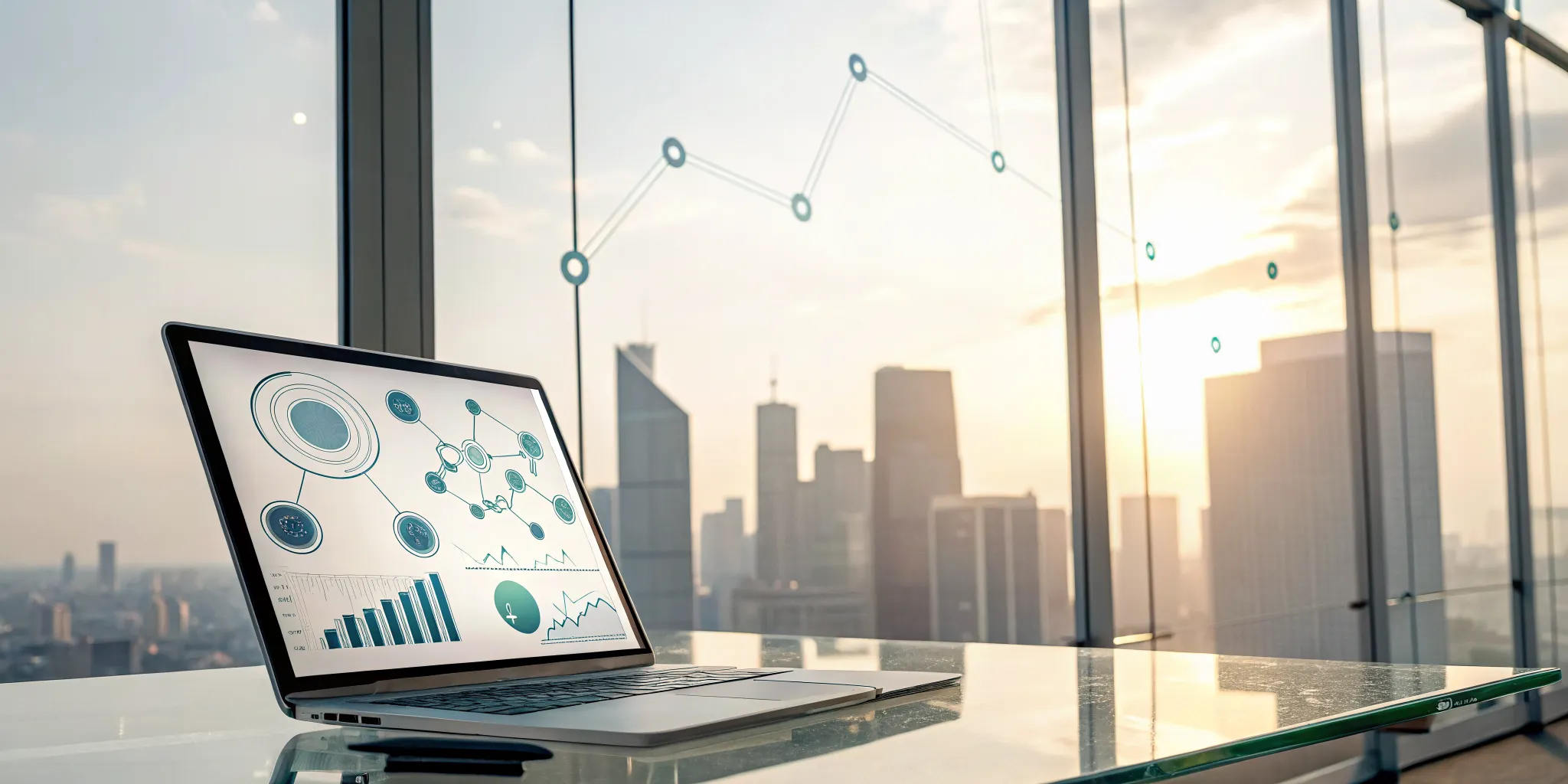 A business continuity software dashboard with charts and analytics displayed on a laptop.