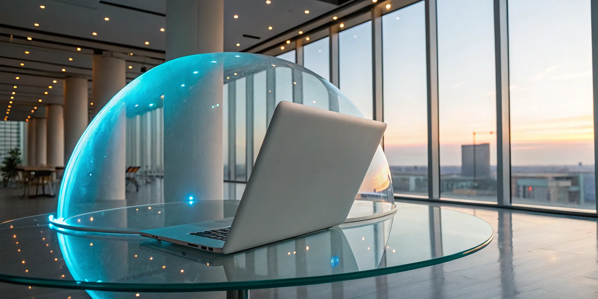A digital shield protecting a laptop from threats is a core data loss prevention solution.