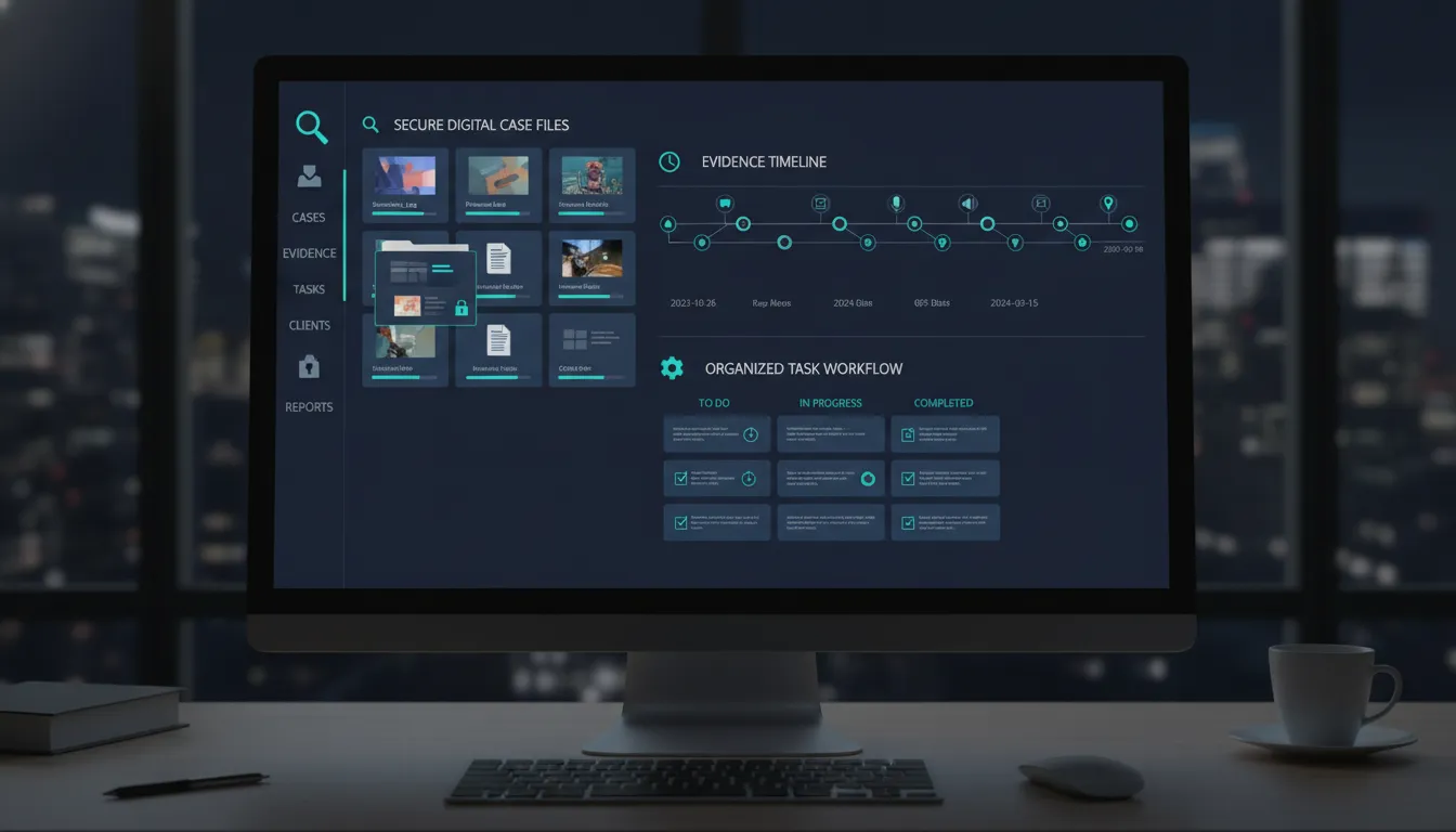 Private investigator case management dashboard with secure case files