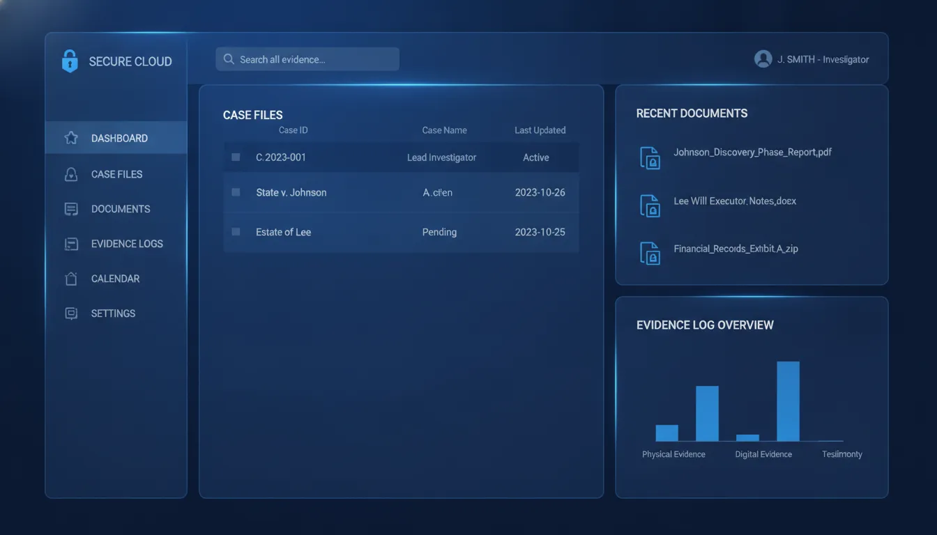 Law firm evidence management workflow for outside investigators