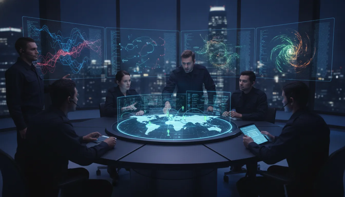 Corporate security command center with protective intelligence monitoring dashboard