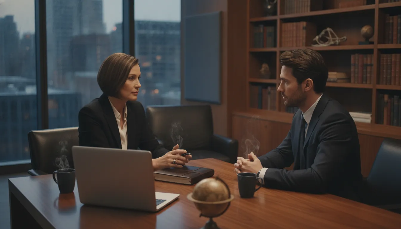 Private investigator meeting with a client about an active case