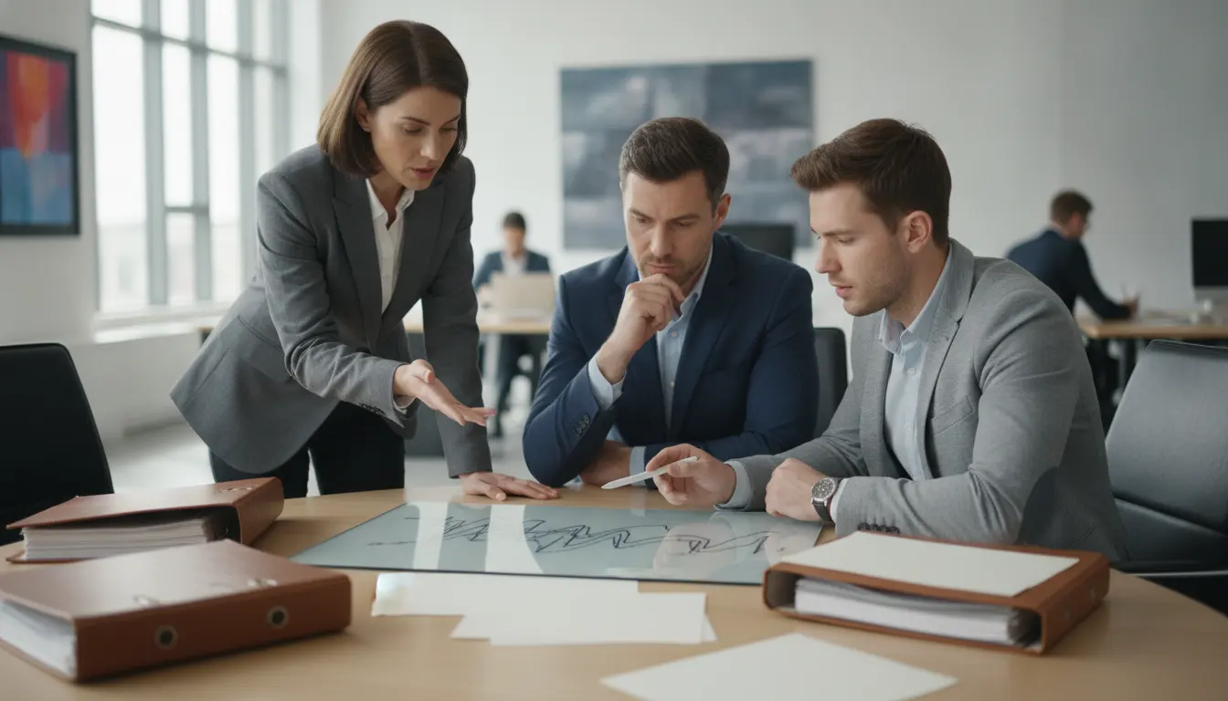 Insurance investigation team reviewing a claims workflow