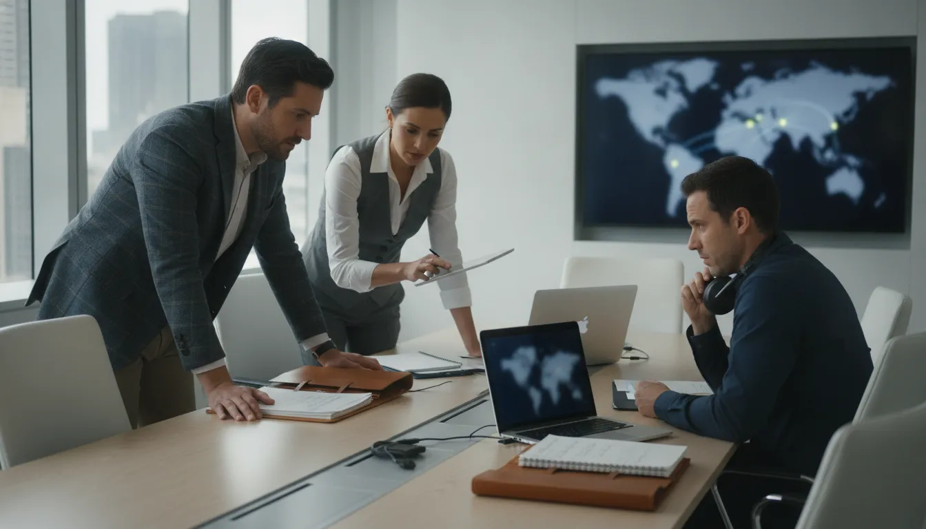 Private investigators collaborating on organized case workflows