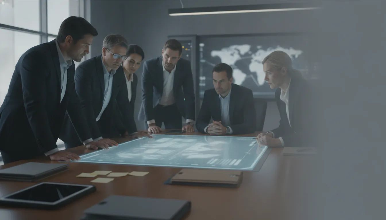 Corporate security and investigations team reviewing a secure case management dashboard
