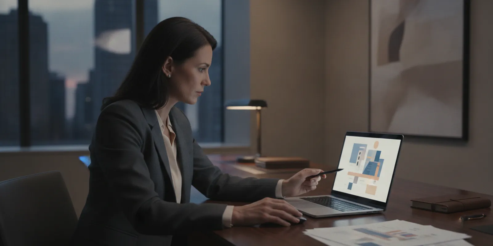 Investigator organizing digital case files and documents at a workstation